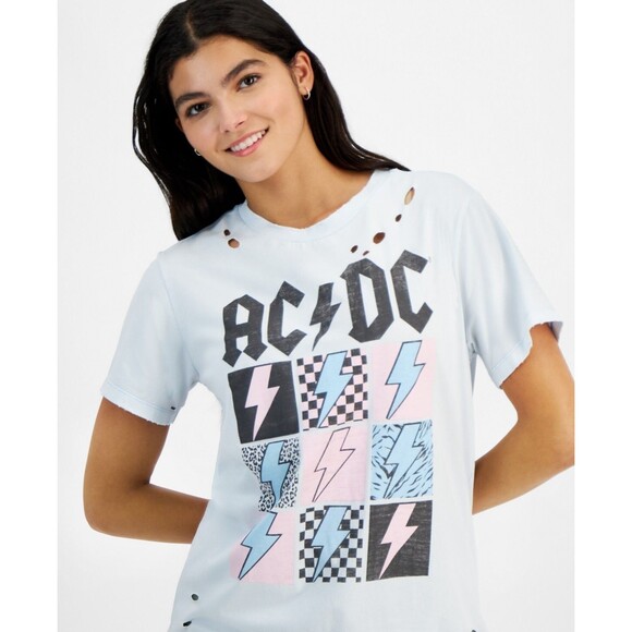 Grayson Threads, The Label Juniors ACDC Distressed Tee, Blue, XL - Picture 1 of 3